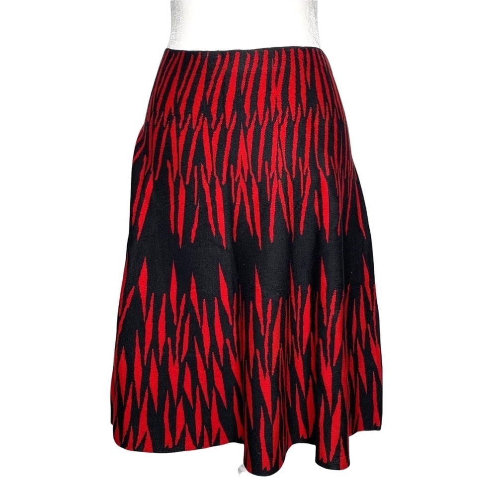 Sioni Studio Knee Length Godet Style Knit Skirt Red & Black Zebra Print